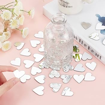 50 Pcs Silver Glim Heart Shaped Mirror Stickers (1 Inch)