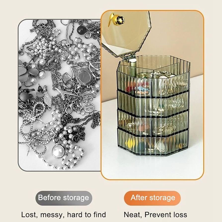 Space-Saving Jewelry Organizer Case with 360? Rotation