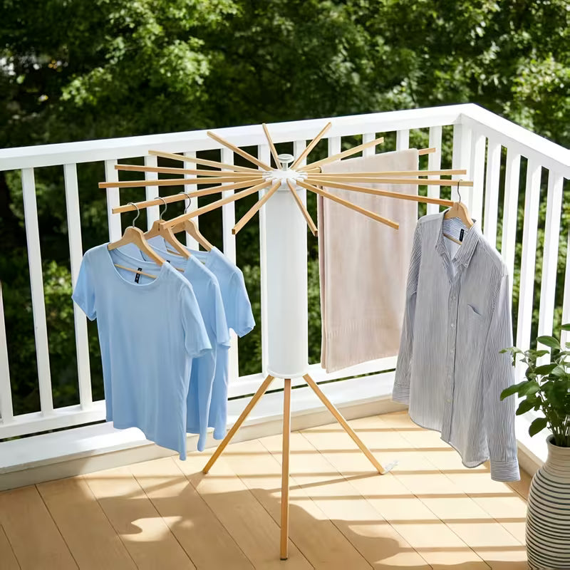 Wooden Tripod Clothes Drying Stand Rotating Garment Hanger