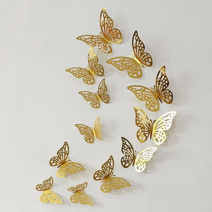 12 Gold Butterfly Decorative Stickers
