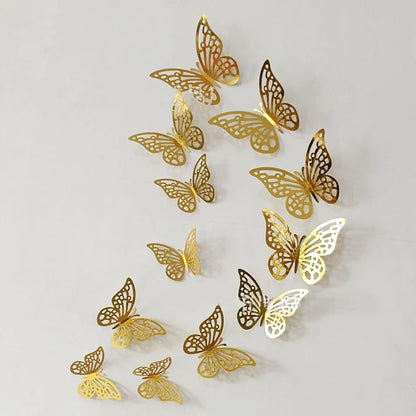12Pcs Golden Butterfly Stickers, Home and Wall Decor