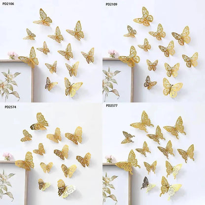 12Pcs Golden Butterfly Stickers, Home and Wall Decor 