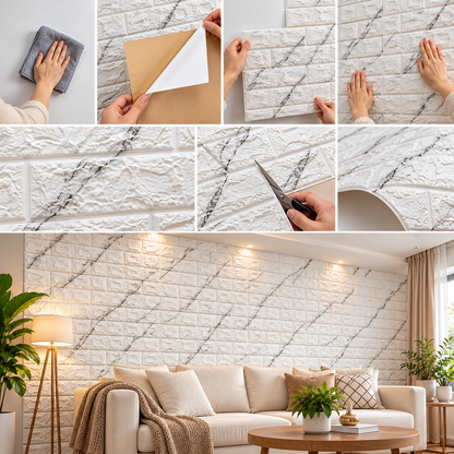 White Marble Effect Wall Sticker Textured Brick Design (70x77cm)