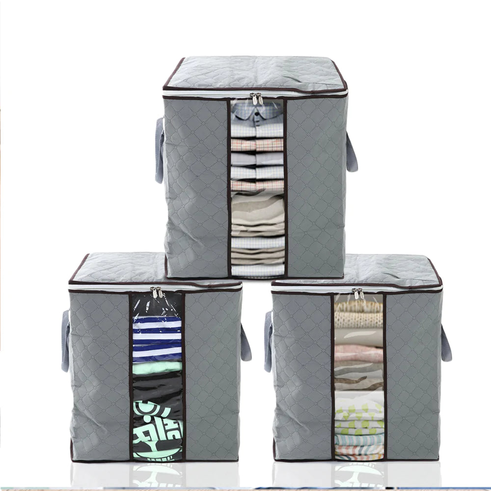 3Pcs Grey Bamboo Bag, Wardrobe and Organizer 