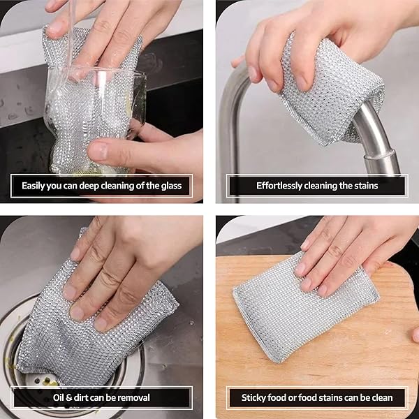 4Pcs Durable Steel Scrubber Sponges For Tough Grease