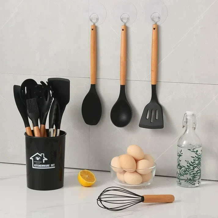 12 Piece Wooden & Silicone Kitchen Cooking Set