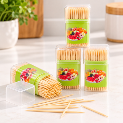 Pack Of 3 Wooden Toothpick Set With Clear Storage Case