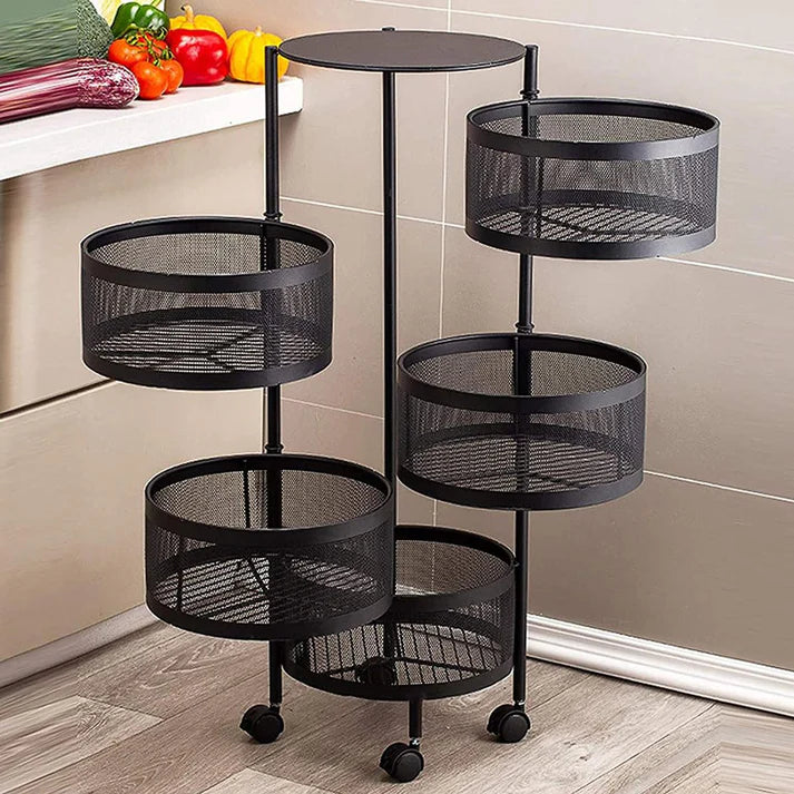 5-Basket Rotating Kitchen Shelf – Standing Corner Storage Rack