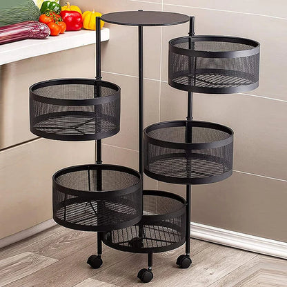 5-Basket Rotating Kitchen Shelf – Standing Corner Storage Rack