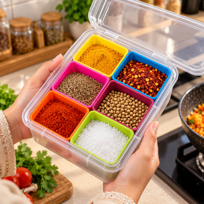 Multipurpose Spice Storage Box With 6 Compartments