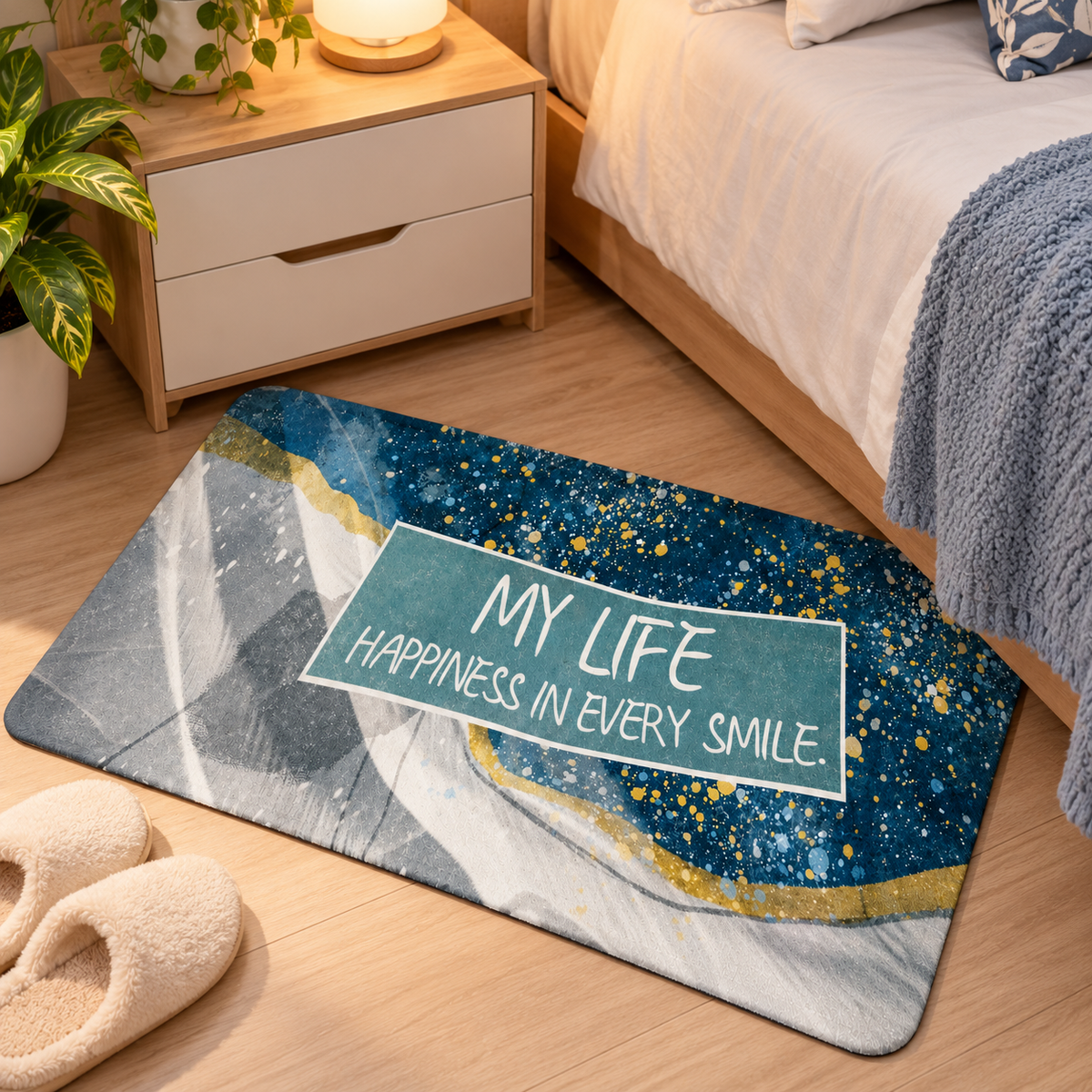 My Life Happiness Printed Door Mat Decorative Entrance Rug (22x15Inch)