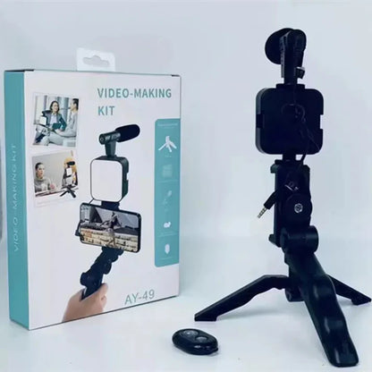 Vlogging Essentials Kit With Microphone & LED Light