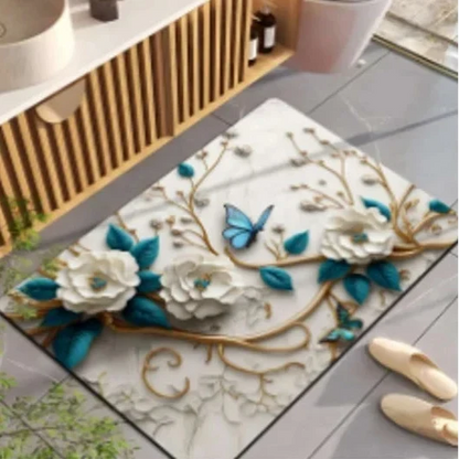 Blue Flower Printed Floor Mat – Decorative Anti-Slip Mat for Everyday Use