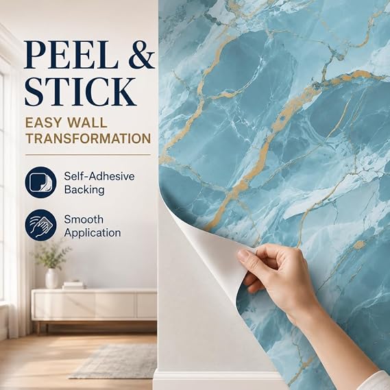 Blue Marble Contact Paper Roll – Decorative Self-Adhesive Wallpaper