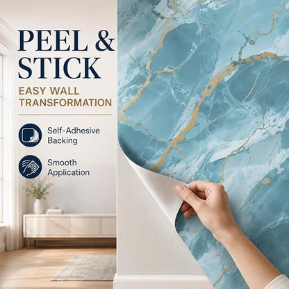 Blue Marble Contact Paper Roll – Decorative Self-Adhesive Wallpaper