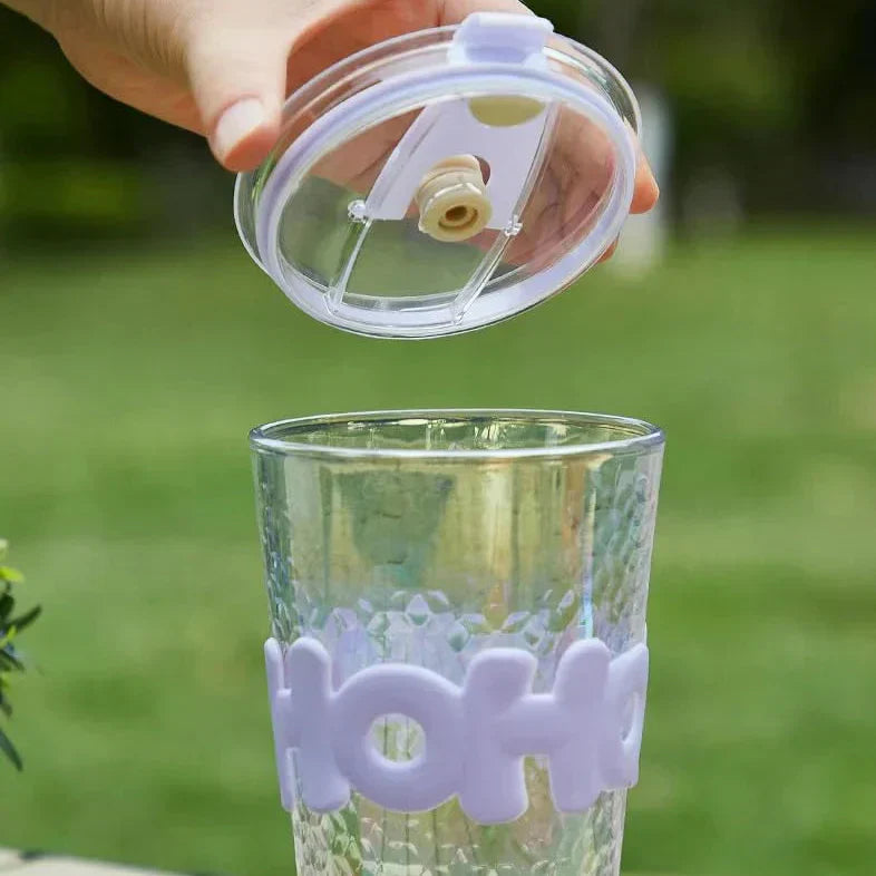 Clear Iced Coffee Glass with Lid & Straw