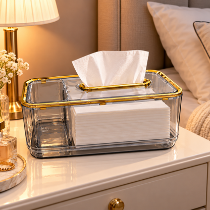 Clear Tissue Dispenser Box – Modern Tabletop Organizer with Lid