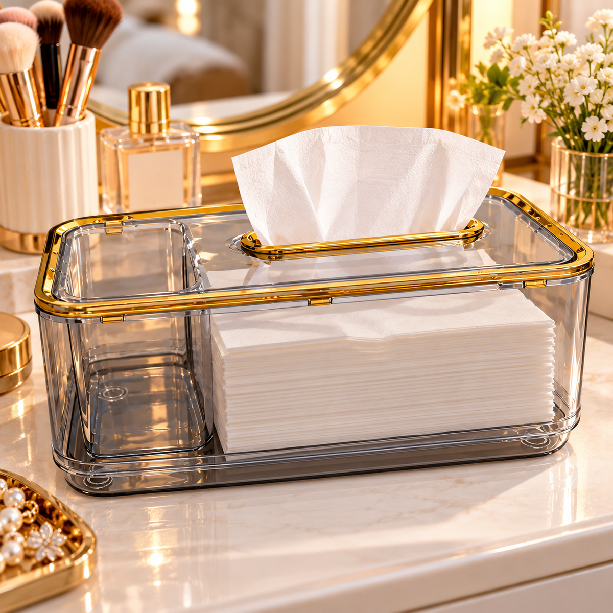 Clear Tissue Dispenser Box – Modern Tabletop Organizer with Lid