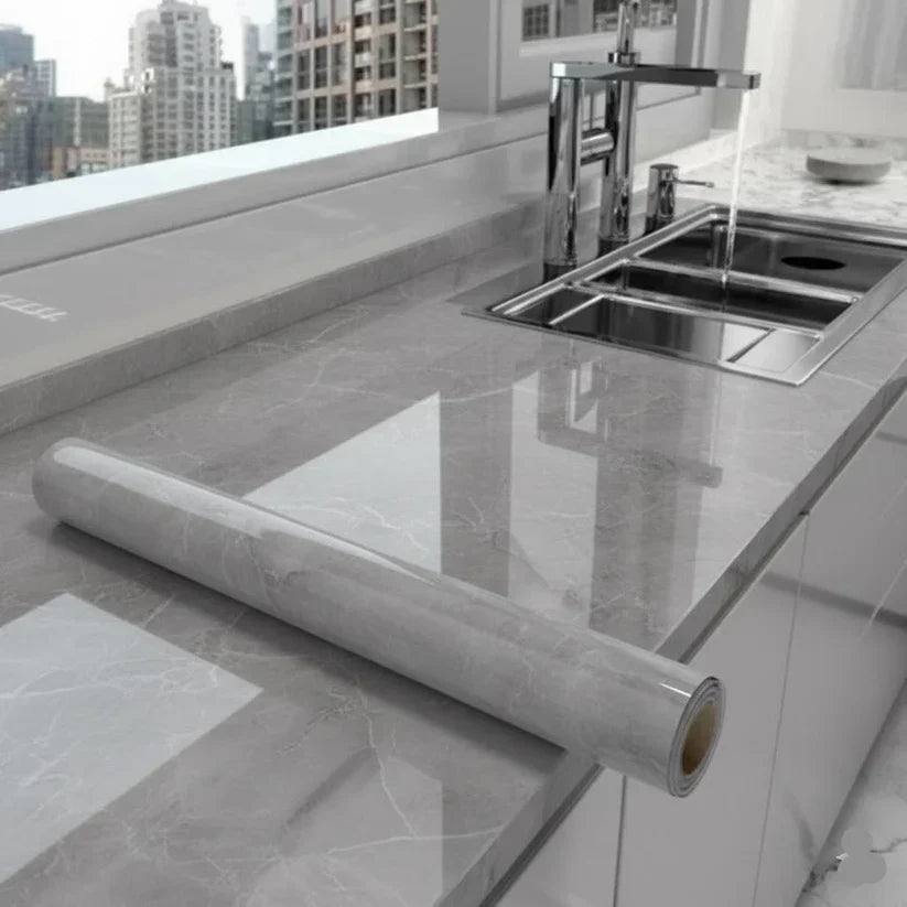 Elegant Grey Marble Texture Sheet – Waterproof PVC Self-Adhesive Home Décor Wrap