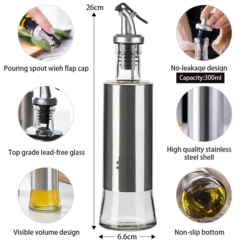 Glass Cooking Oil Bottle with Sprinkler Top – 300ML Capacity