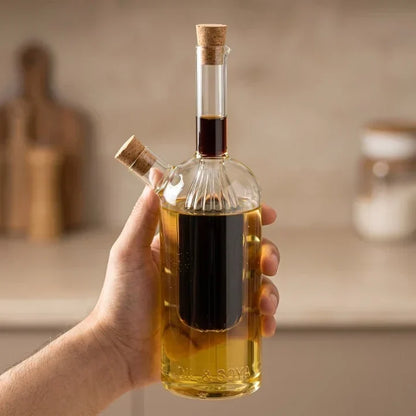 Glass Oil Bottle with Double Spout – Kitchen Oil Dispenser