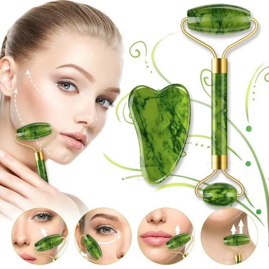 Facial Roller & Gua Sha Set – Jade Stone Skin Tools