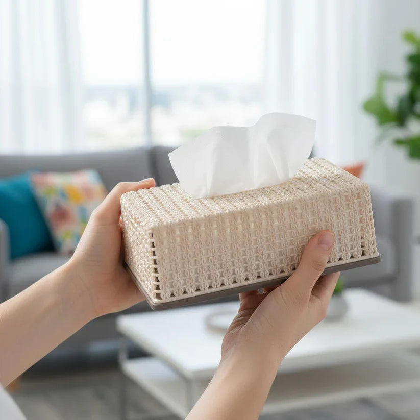 Decorative Knitted Tissue Box Cover For Home & Office