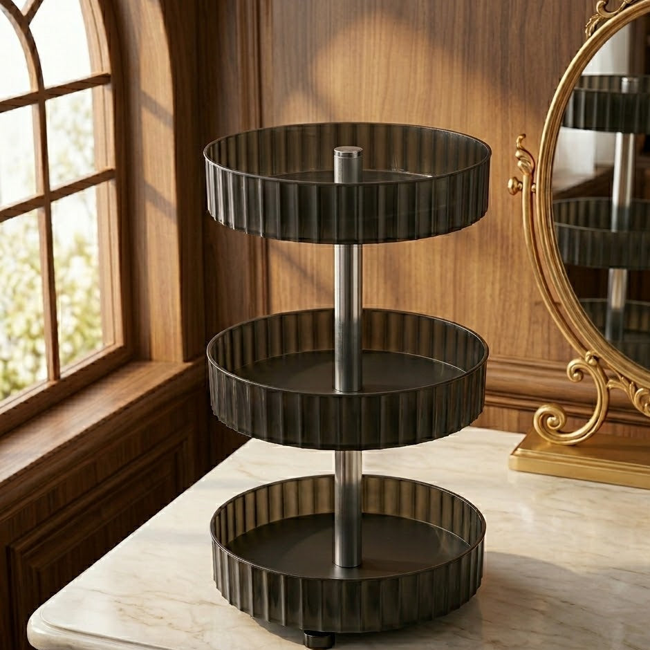 Luxury Rotating Makeup Organizer – 3-Tier Storage Stand