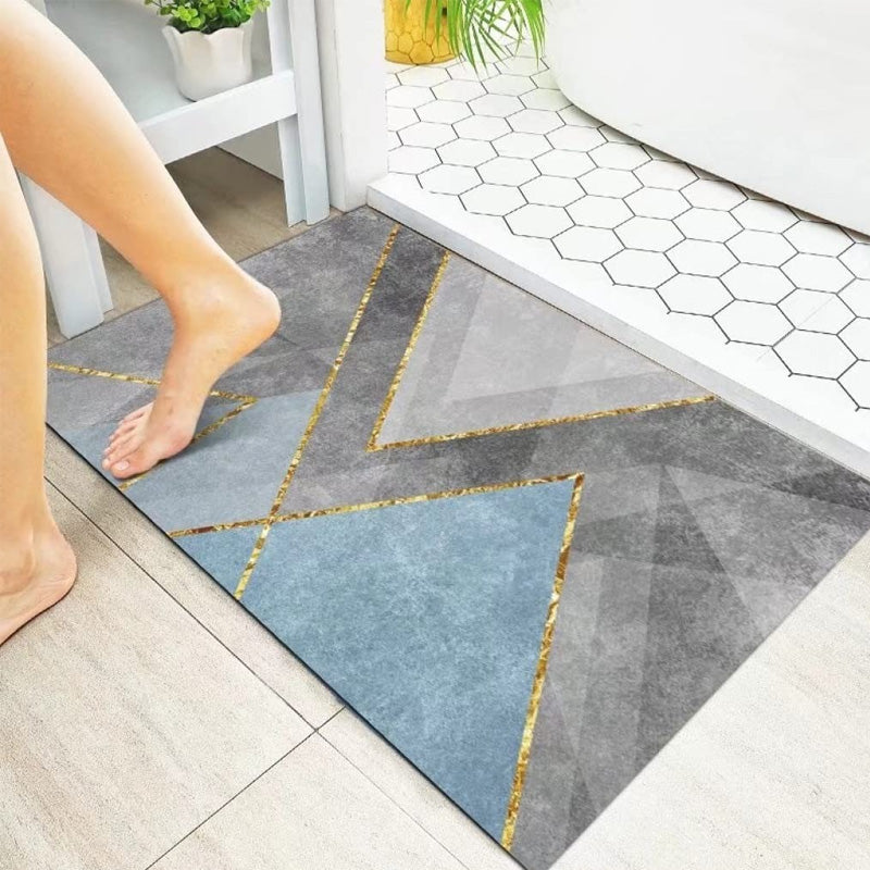 Modern Blue Gold Floor Mat – Abstract Decorative Non-Slip Bathroom Rug