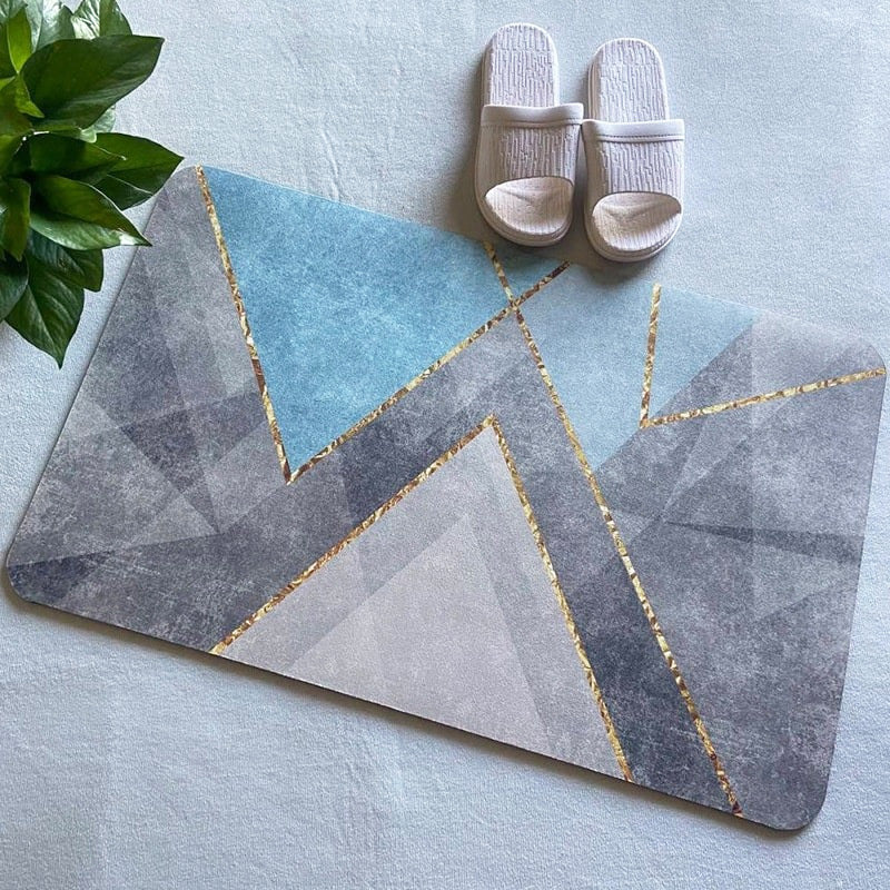 Modern Blue Gold Floor Mat – Abstract Decorative Non-Slip Bathroom Rug