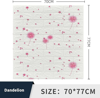 Pink Floral Peel-and-Stick Wallpaper – White Brick Effect Design