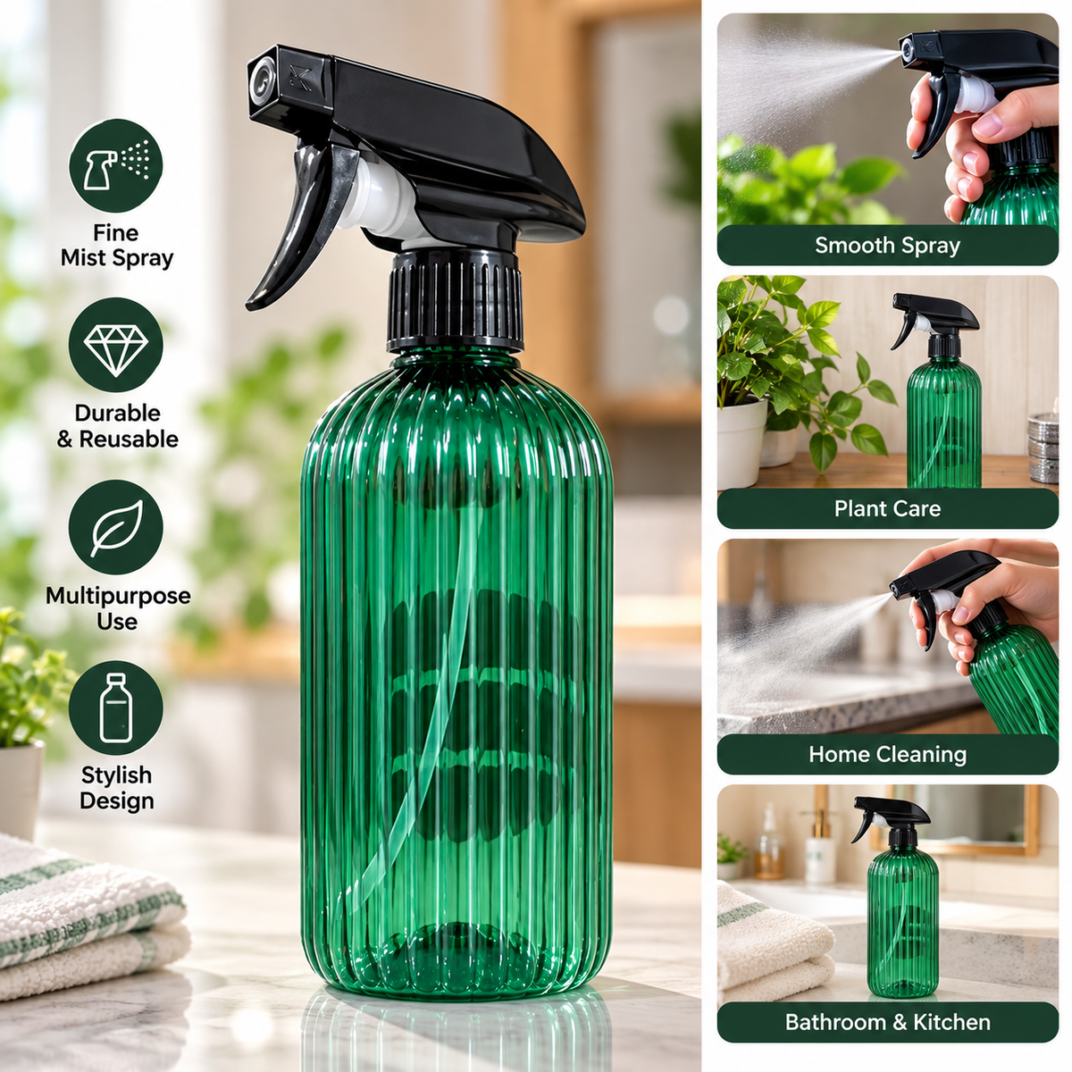 Plastic Spray Bottle Refillable Handheld Trigger Sprayer For Home Use