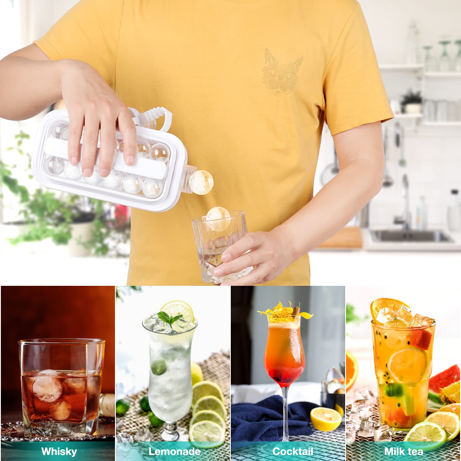 Portable Ice Cube Bottle, Ice Ball Maker, Leakproof Freezer Mold