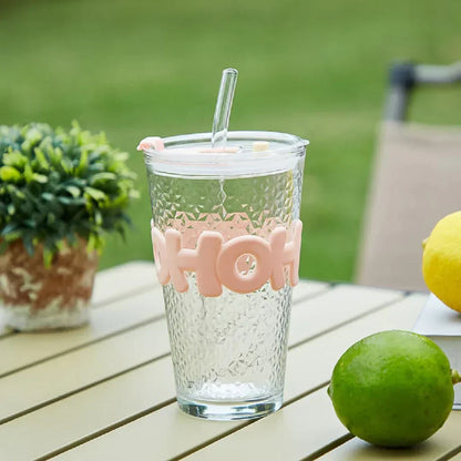 Premium Clear Glass Tumbler Cup with Straw