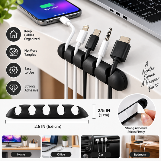 Self-Stick Silicone Cable Holder – Multi-Slot Wire Organizer for Desk & Home