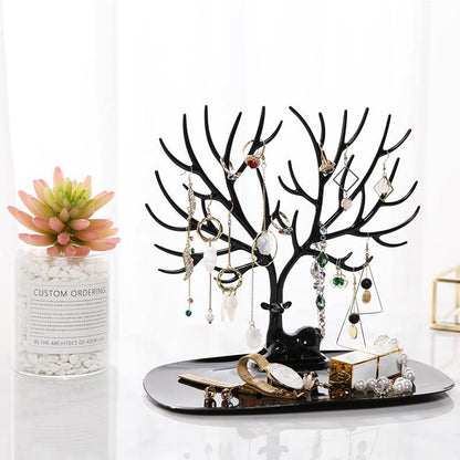 Stylish Deer Sculpture Jewelry Rack With Base Tray
