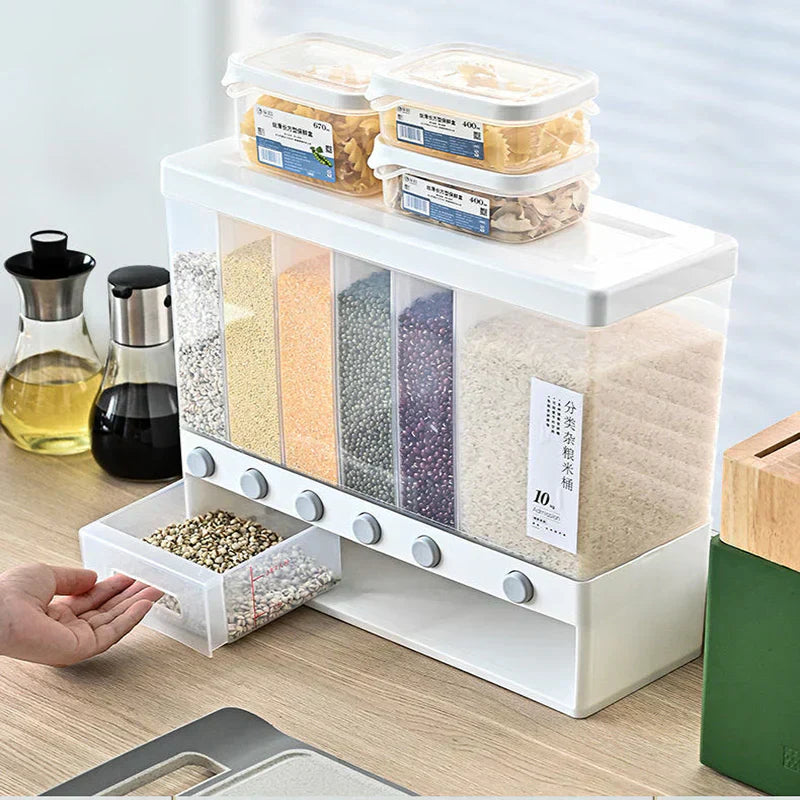 Wall-Mounted Cereal and Rice Dispenser with 6 Compartments