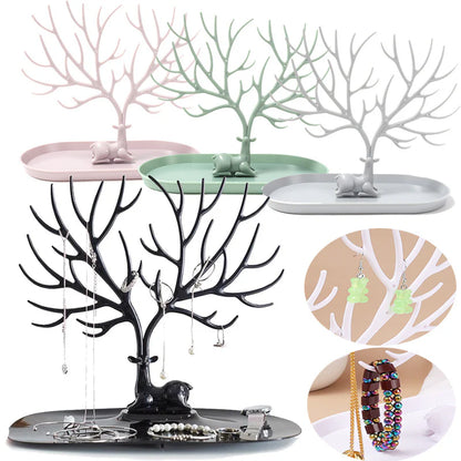 Stylish Deer Sculpture Jewelry Rack With Base Tray