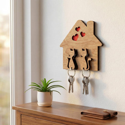 Wall Mounted Cat Wooden Key Holder